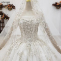 Jancember HTL1552 Boat Neck Longsleeve Heavy Hand Made Wedding Dress Bridal Gown